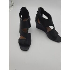 Donald Pliner Women's 8 Panya Cut Out Wedge Sandals Black Leather Zipper‎ Back